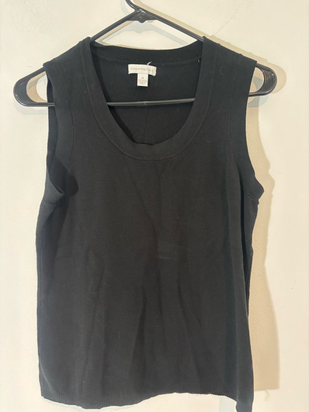 Charter Club Women Medium Casual Black Ribbed Sleeveless Tank Top Crewneck